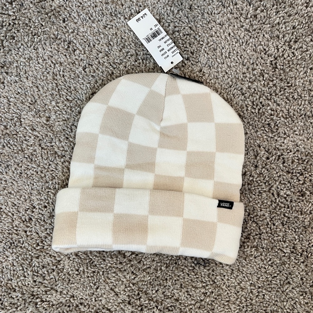 Tan checkered beenie
